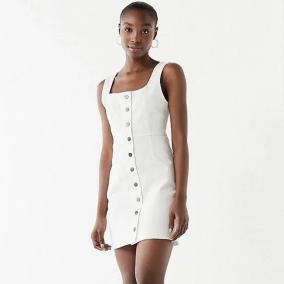 Urban Outfitters Button Down Denim Mini Dress White | US 10 - Picture 4 of 7
